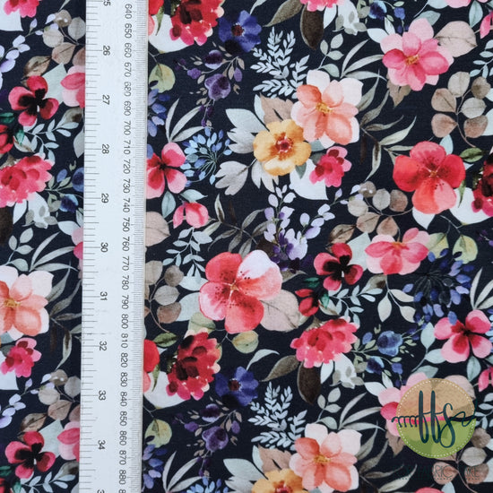 Flowers on Navy - Cotton Spandex 210g