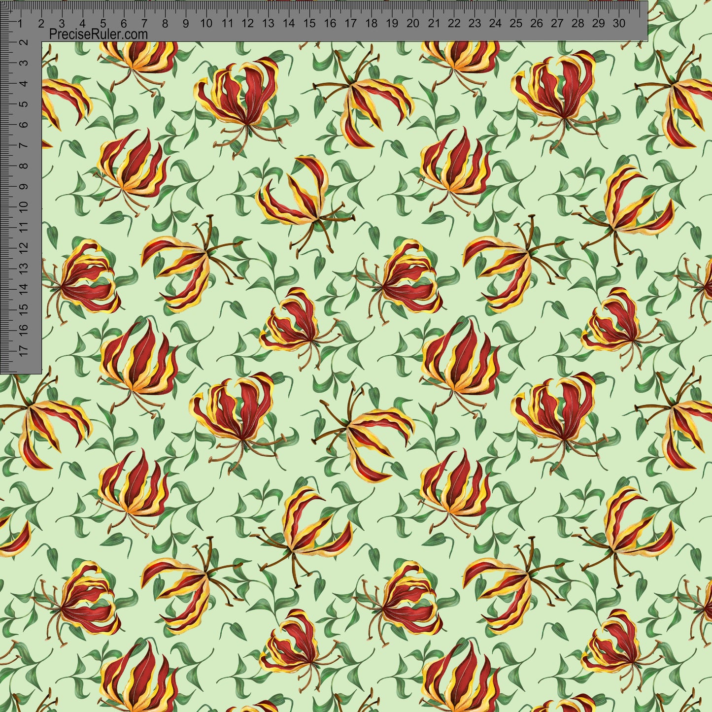 Flame Lilies and leaves on green- Fiona Clarke Design- Custom Pre Order