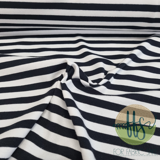 Black & White 1cm Stripes - Cotton Spandex - Yarn Dyed
