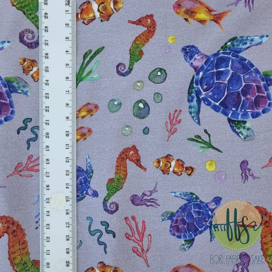 Turtles and Seahorses on pale purple - Fiona Clarke Design-  Custom Pre Order