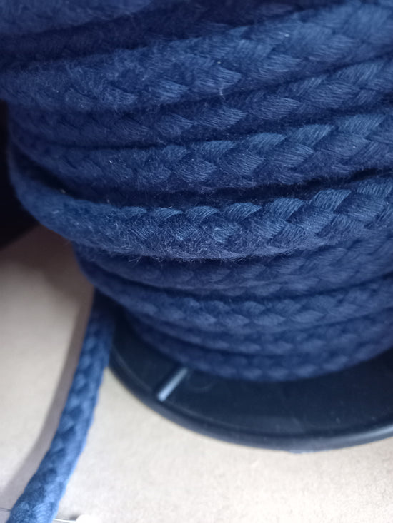 10mm Braided Cotton Cord - Navy with inner