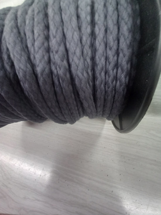 12mm Braided Cotton Cord - Charcoal with inner