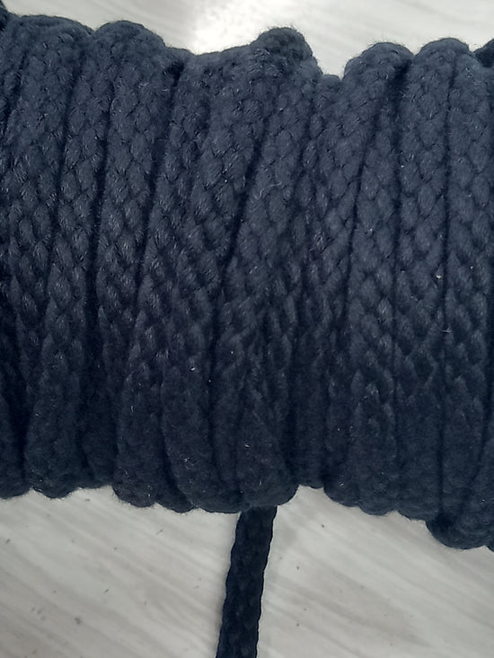 10mm Braided Cotton Cord - Black hollow