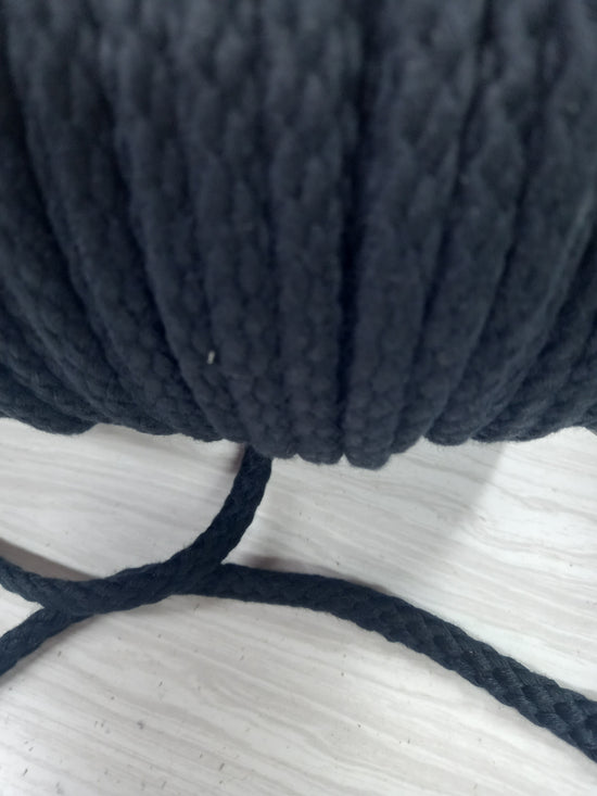 12mm Braided Cotton Cord - Black  hollow