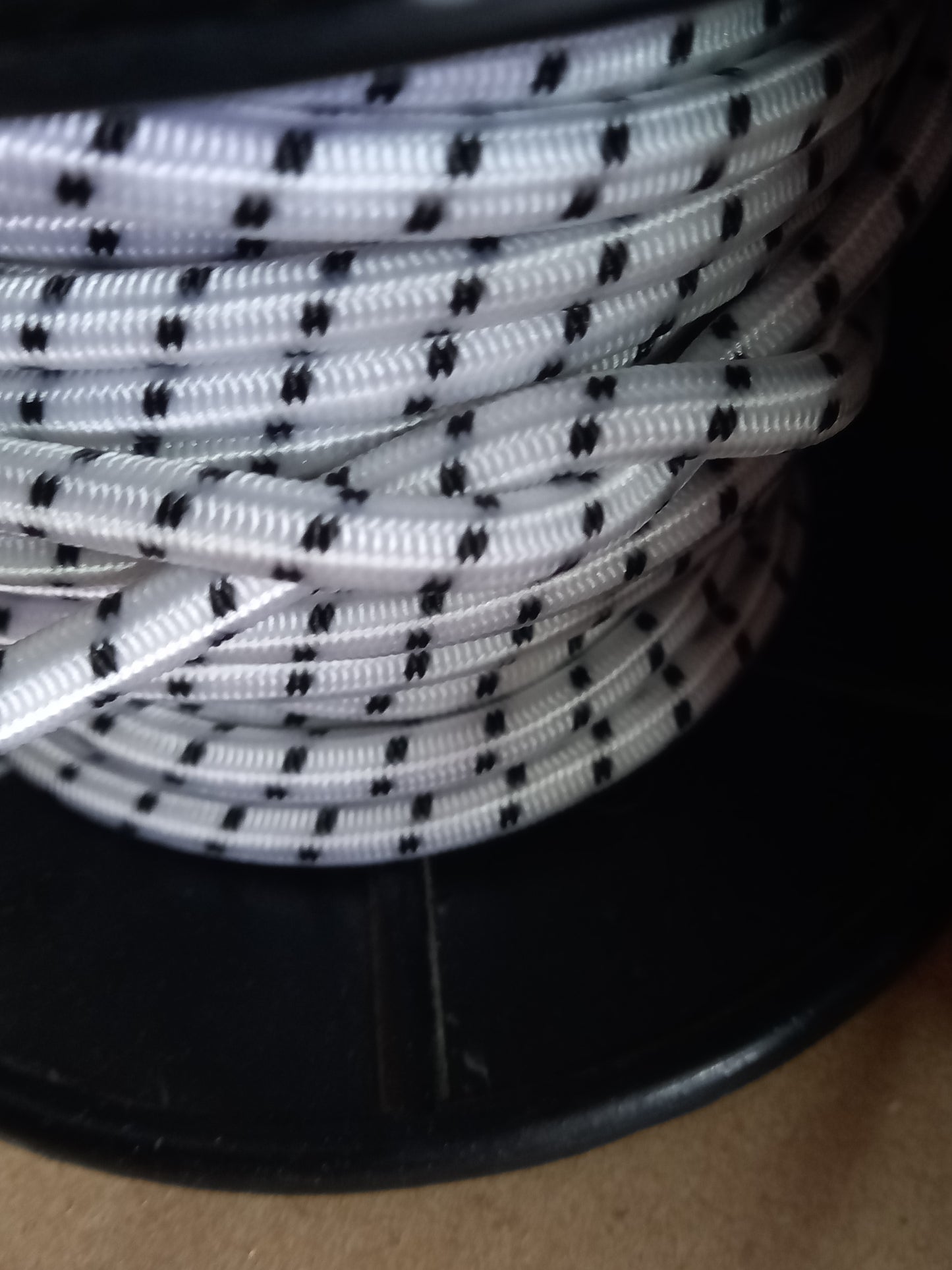 5mm Polyester Shockcord(Bungy) = White with Black Fleck
