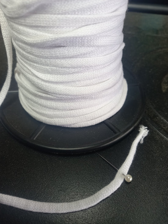 5mm knitted Cotton hollow  tape - White
