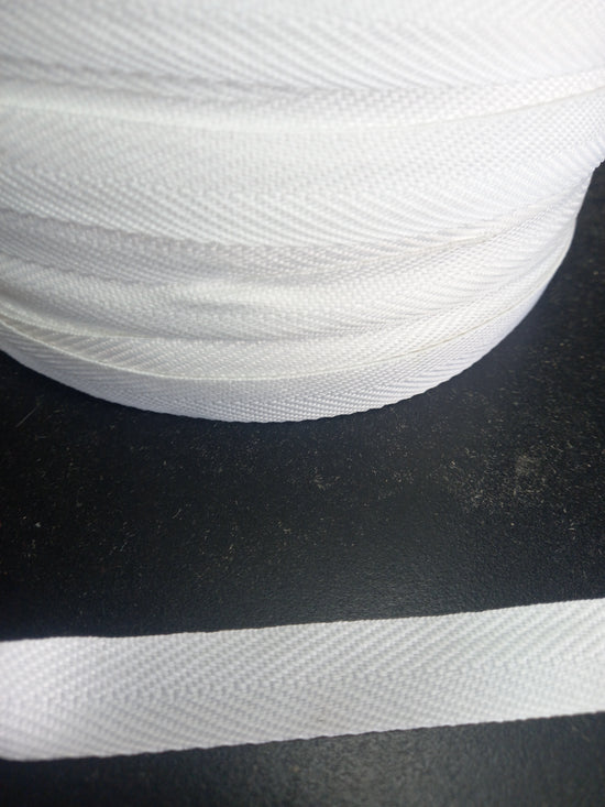 16mm knitted herringbone Poly/cotton tape - White