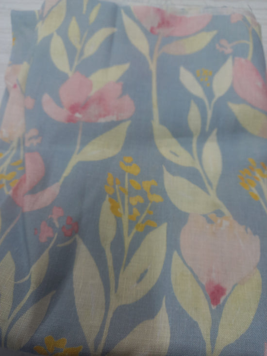 WILD FLOWERS - TEAL - 100% LINEN, 1 METRE REMNANT