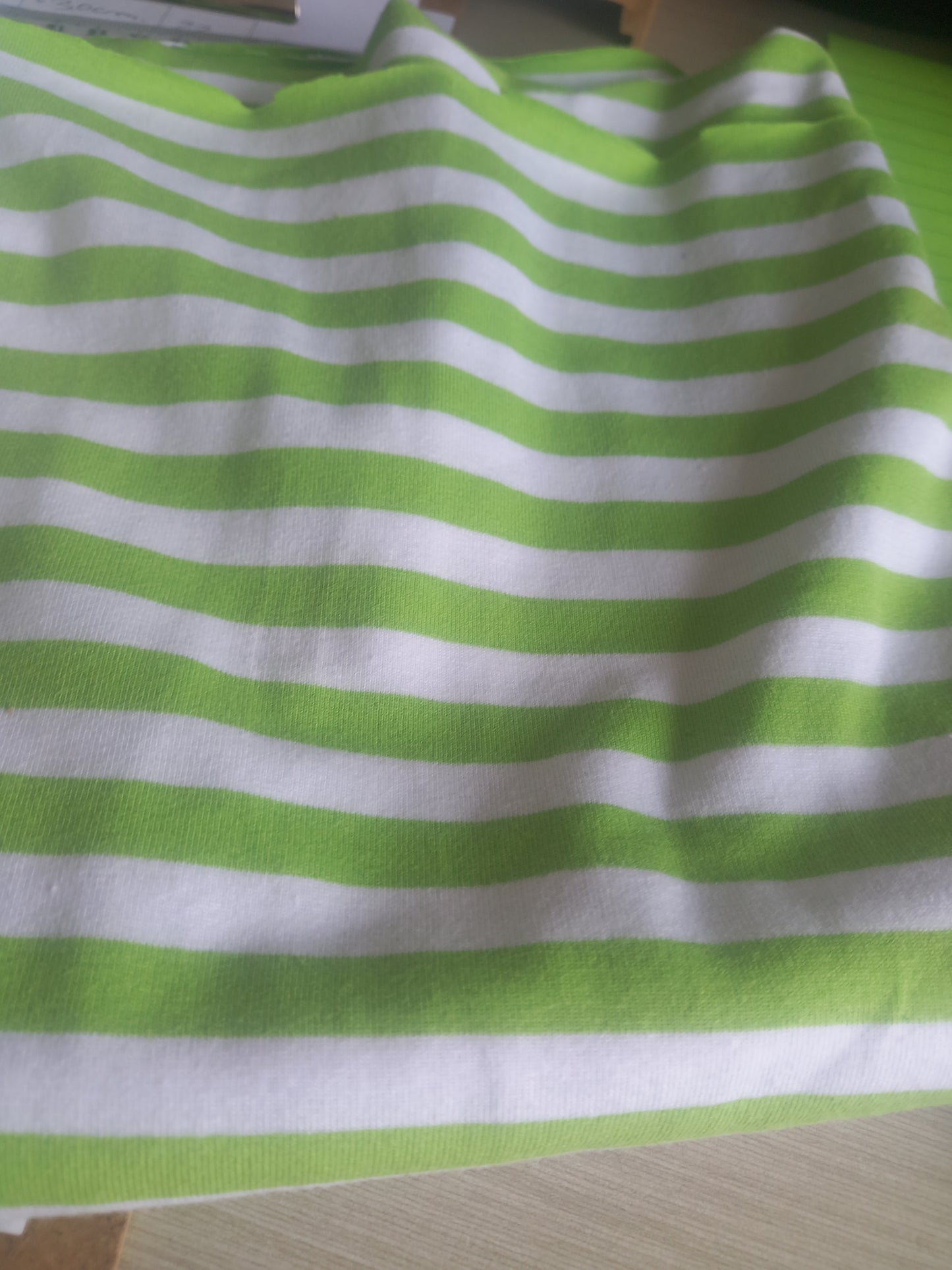 lime white organic cotton stripes - 1 metre remnant