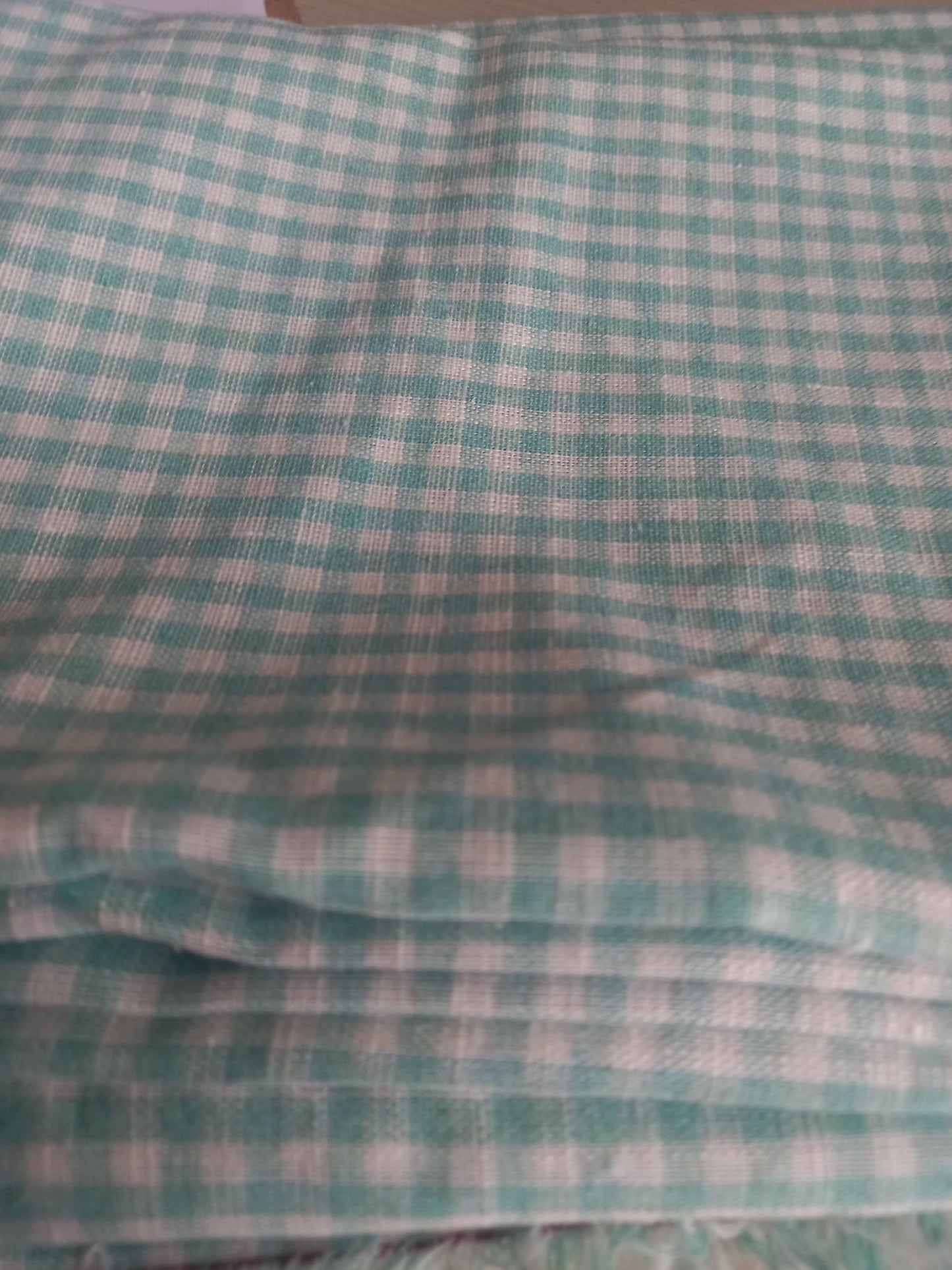 Mint and white gingham cotton Linen mix- 1 metre remnant