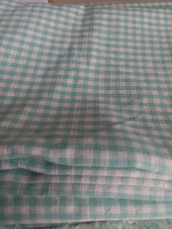 Mint and white gingham cotton Linen mix- 1 metre remnant