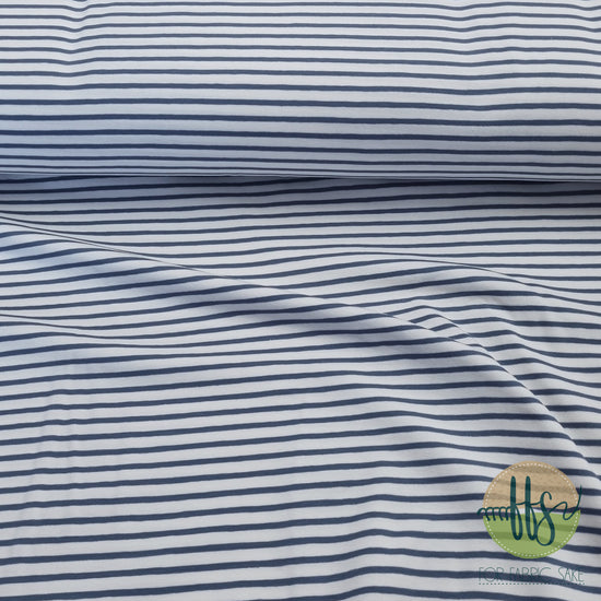 Denim & White stripe - Cotton Spandex - Yarn Dyed