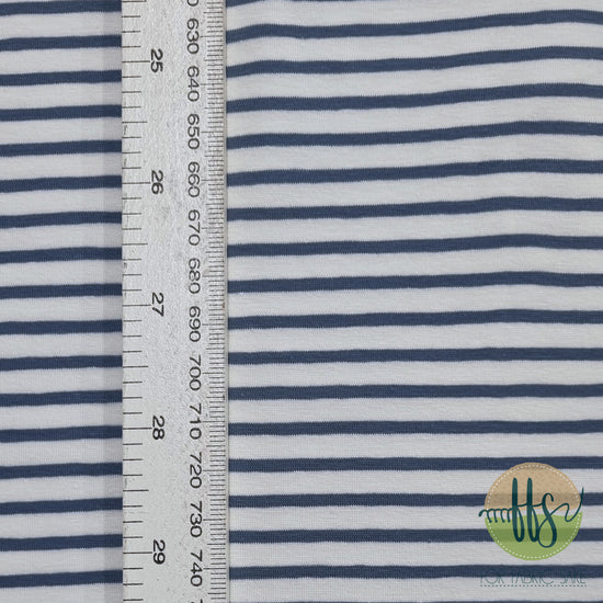 Denim & White stripe - Cotton Spandex - Yarn Dyed