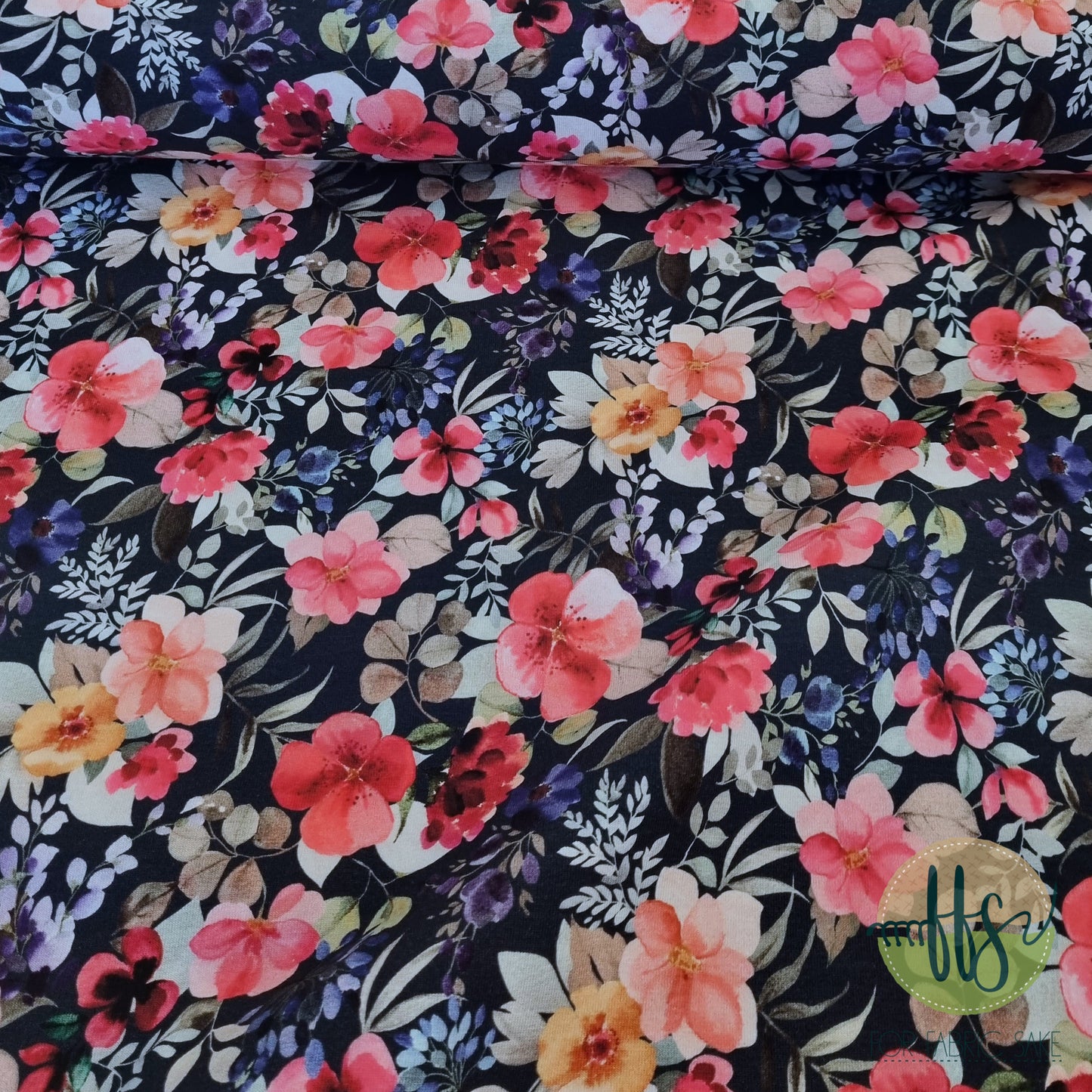 Load image into Gallery viewer, Flowers on Navy - Cotton Spandex 210g
