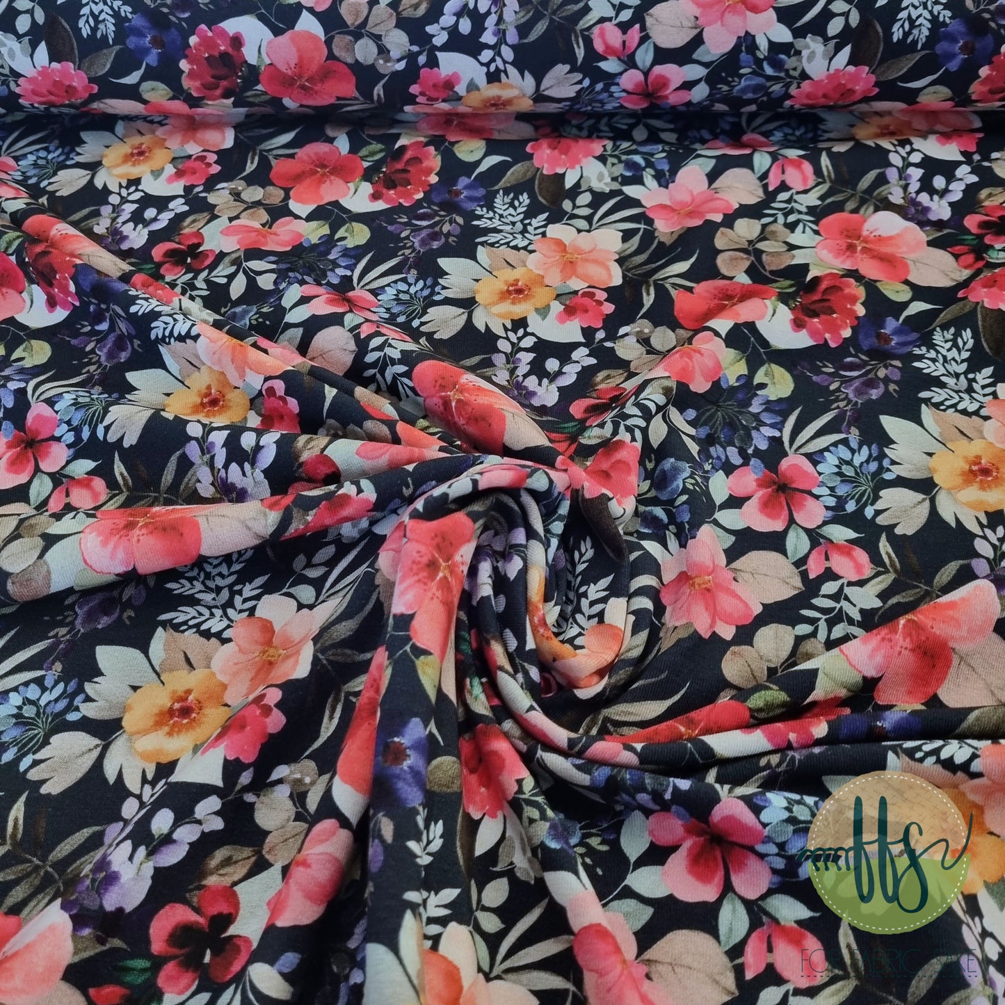 Flowers on Navy - Cotton Spandex 210g