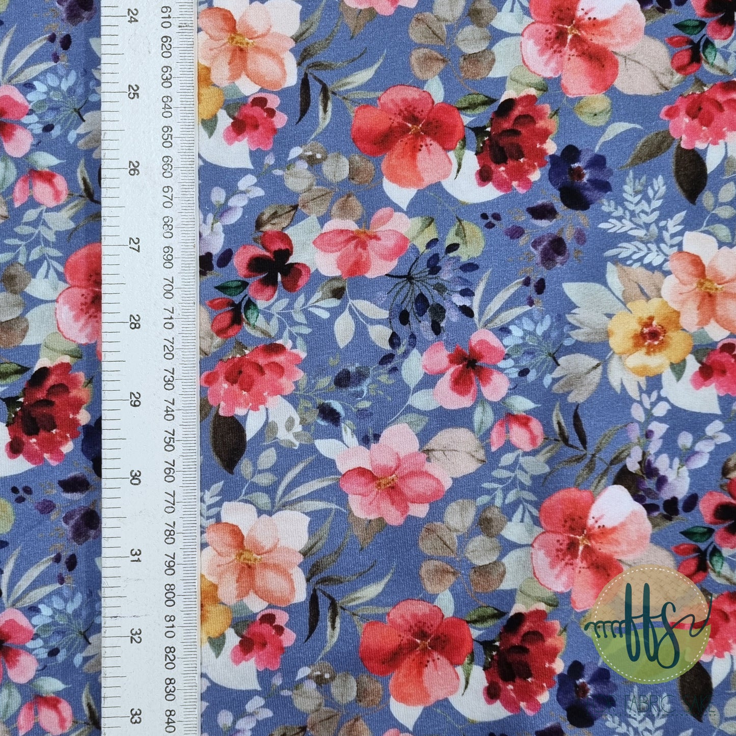 Flowers on Blue Shadow - Cotton Spandex 210g