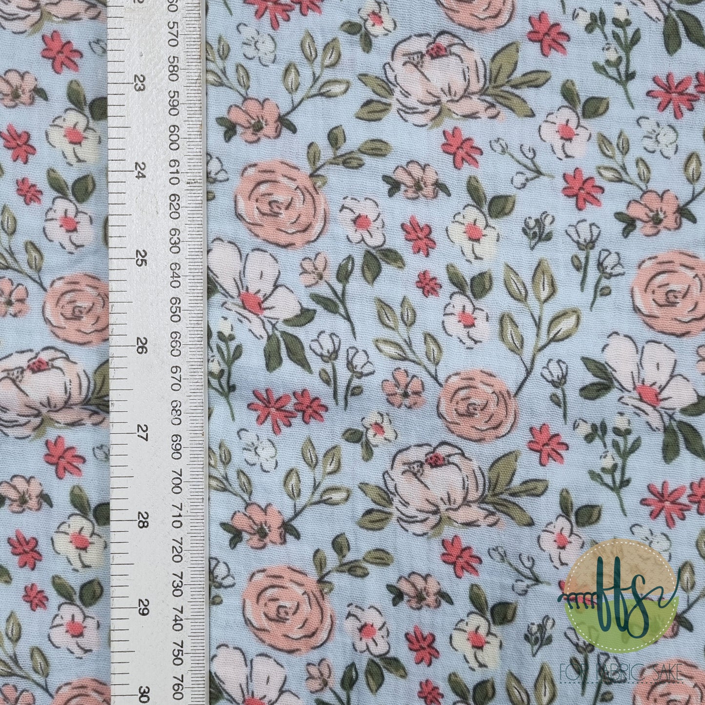 Flower on light blue- Double Gauze