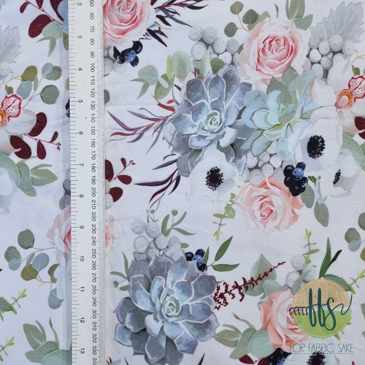 Roses & Succulents-Bamboo Spandex -250g