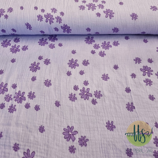 Lilac with purple Daisy- Double Gauze
