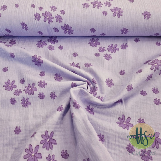 Lilac with purple Daisy- Double Gauze