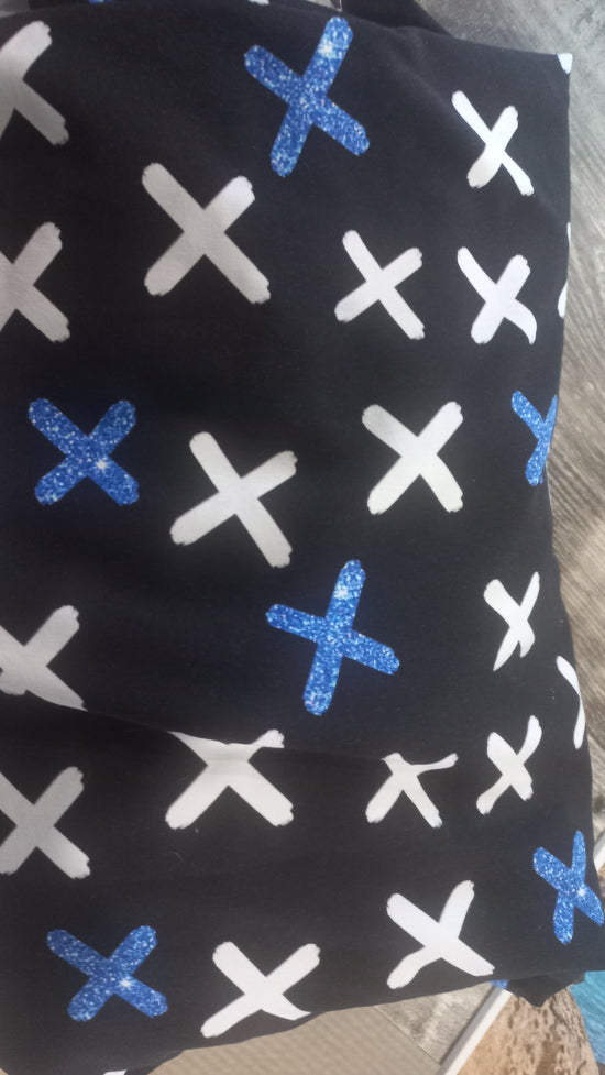 White and Blue crosses -cotton spandex -210g-150width