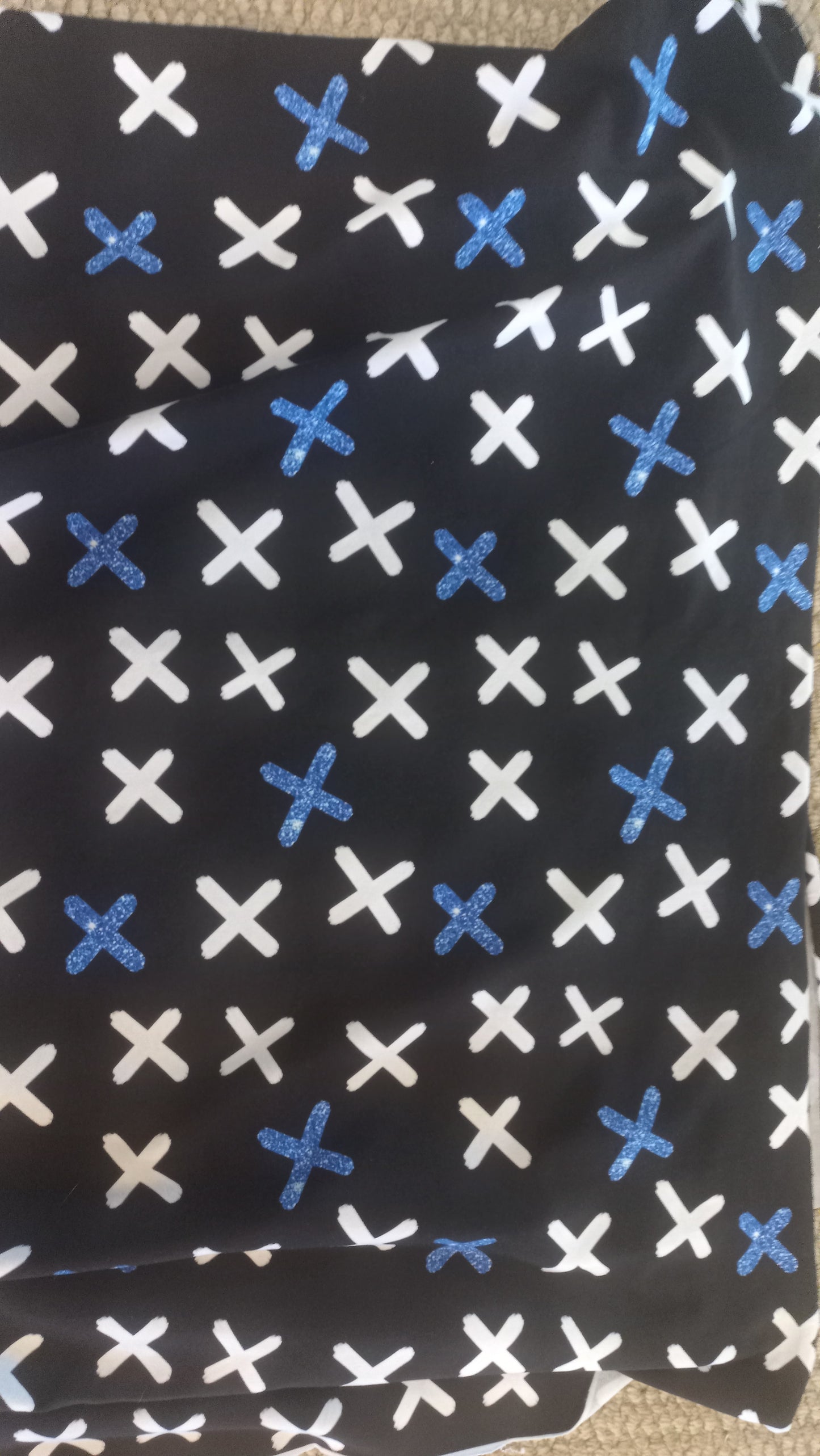 White and Blue crosses -cotton spandex -210g-150width