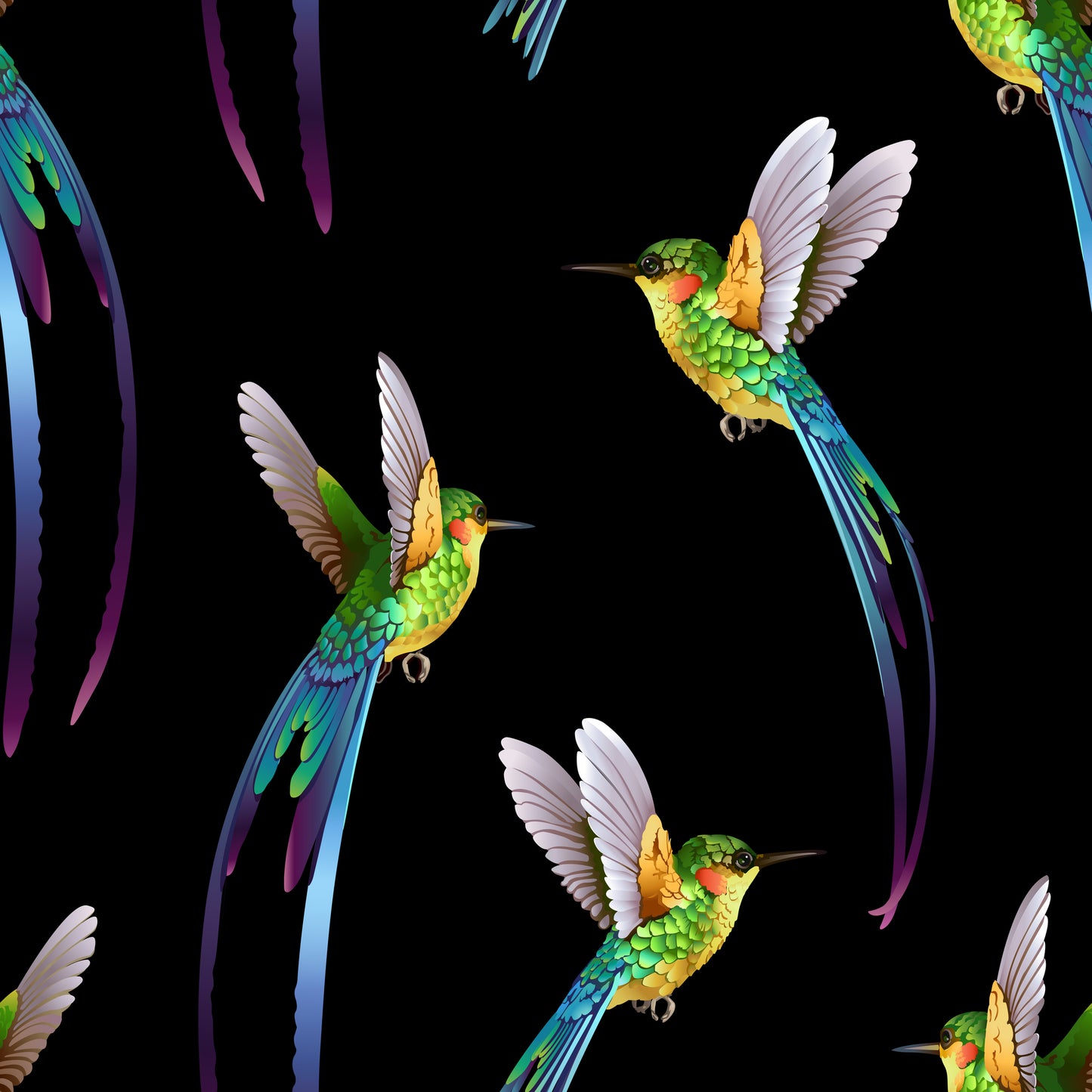 Birds on Black   - Cotton Spandex - 250g