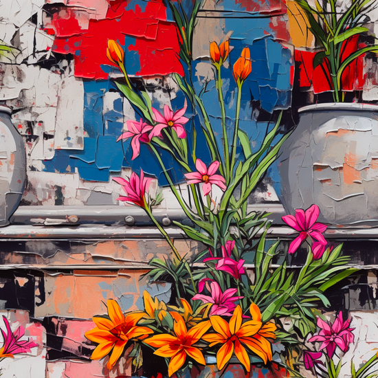 Graffiti  Flowers   - Cotton Spandex - 250g 50cm