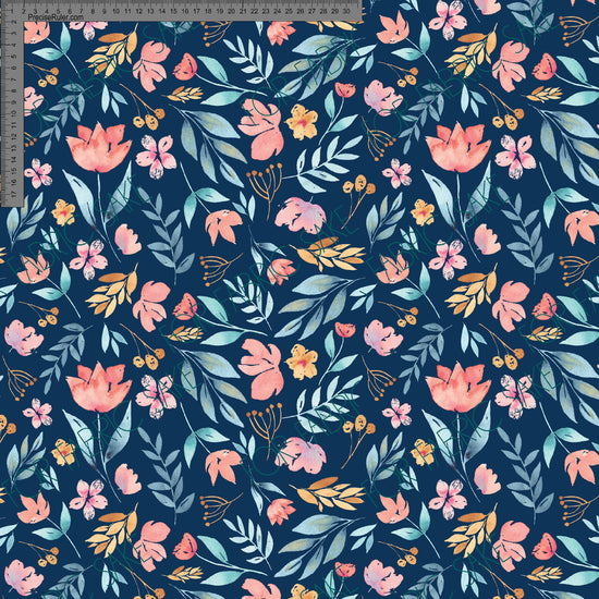 Pink Blue Mustard -100% Linen - 80cm PIECE