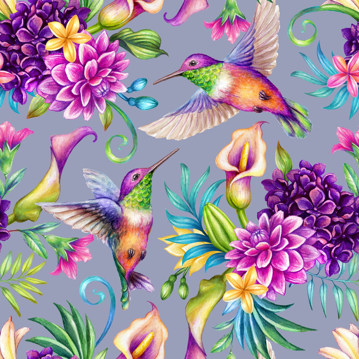 Purple Green Bird - Cotton Spandex - 250g 50cm