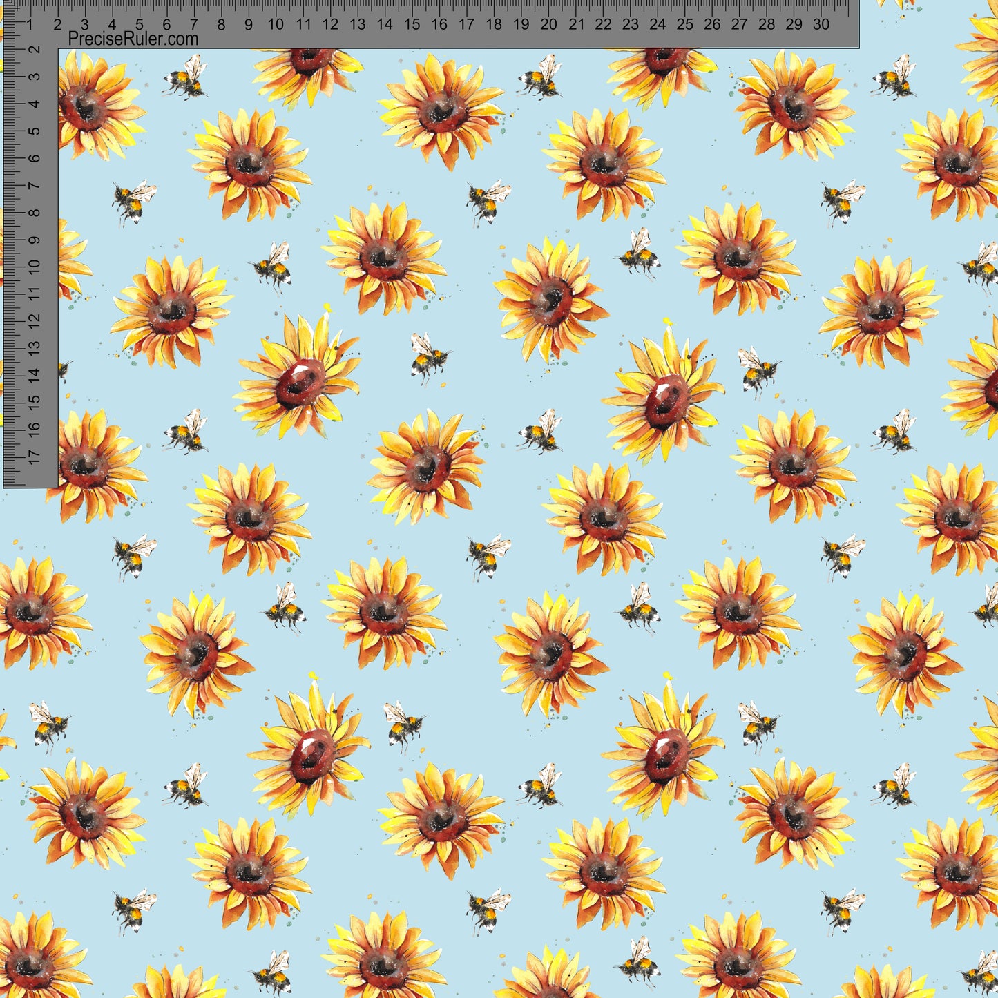 Sunflowers and bees on blue- Fiona Clarke Design- Custom Pre Order