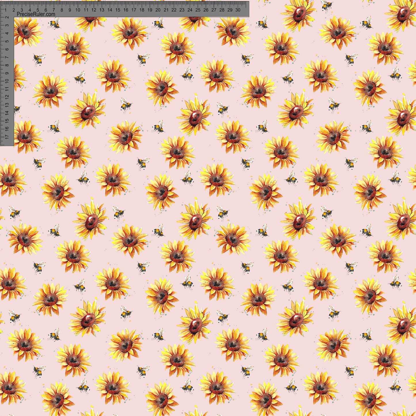 Sunflowers and bees on Peachy Pink- Fiona Clarke Design- Custom Pre Order