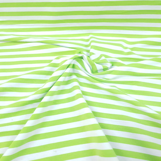 Lime & White Stripes 1cm - Cotton Spandex - Yarn Dyed