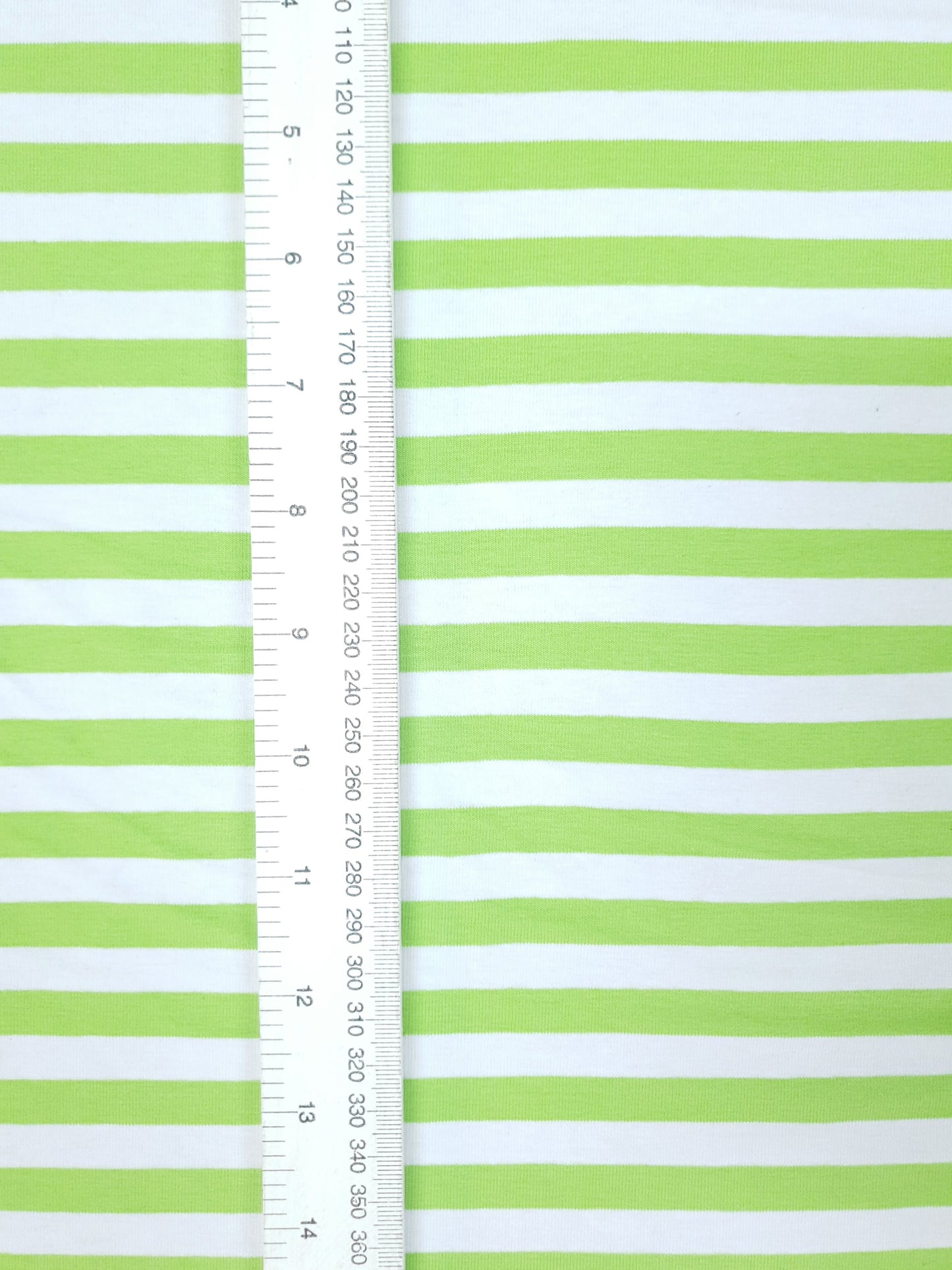 Lime & White Stripes 1cm - Cotton Spandex - Yarn Dyed