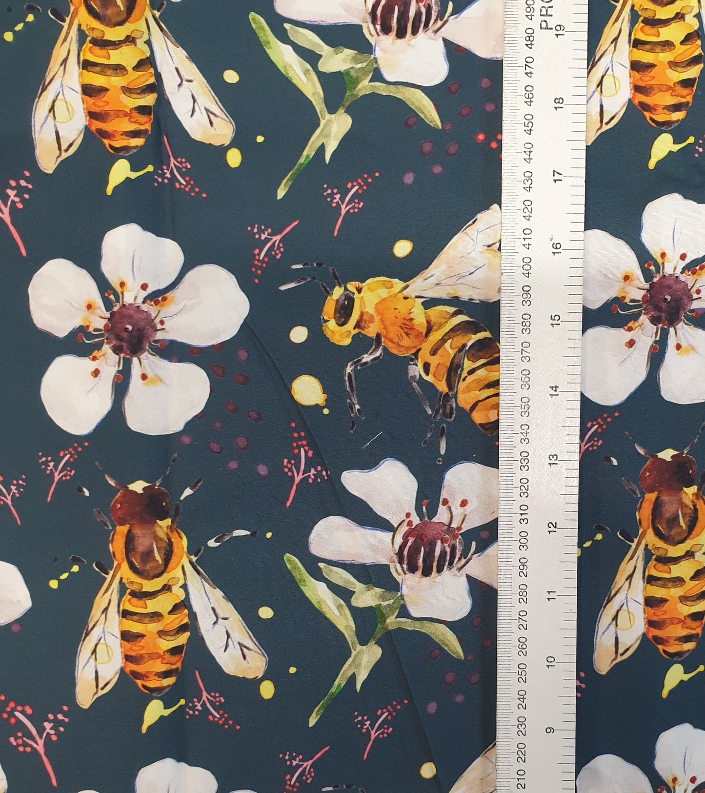 Load image into Gallery viewer, Manuka Flowers and Bees on Teal- Fiona Clarke Design- Custom Pre Order
