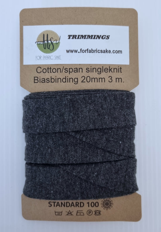 Knit Bias Binding- 20mm - Charcoal