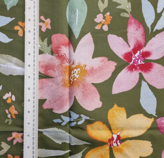 Secret Garden on green- 100% Cotton-1M PIECE- LARGE SCALE PRINT