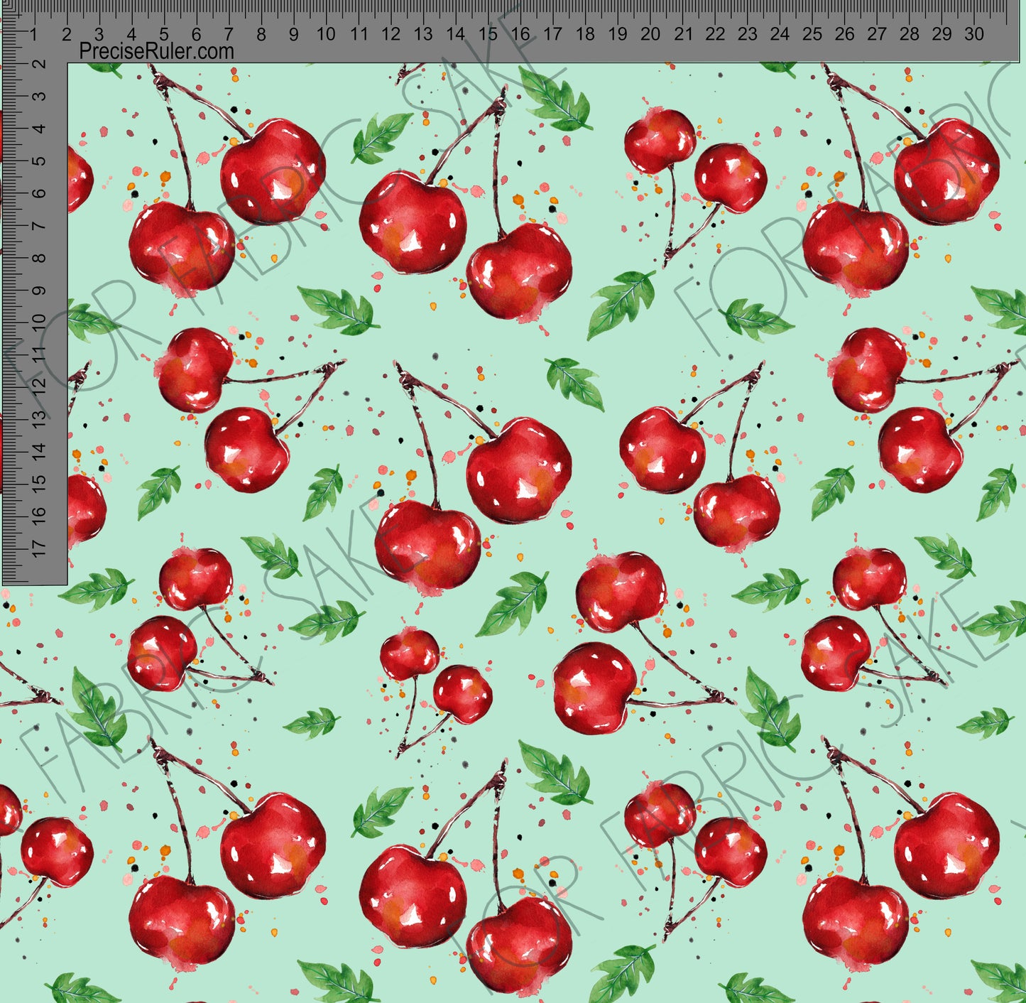 Cherries on pale teal - Fiona Clarke Design-  Custom Pre Order
