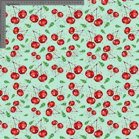 Cherries on pale teal - Fiona Clarke Design-  Custom Pre Order