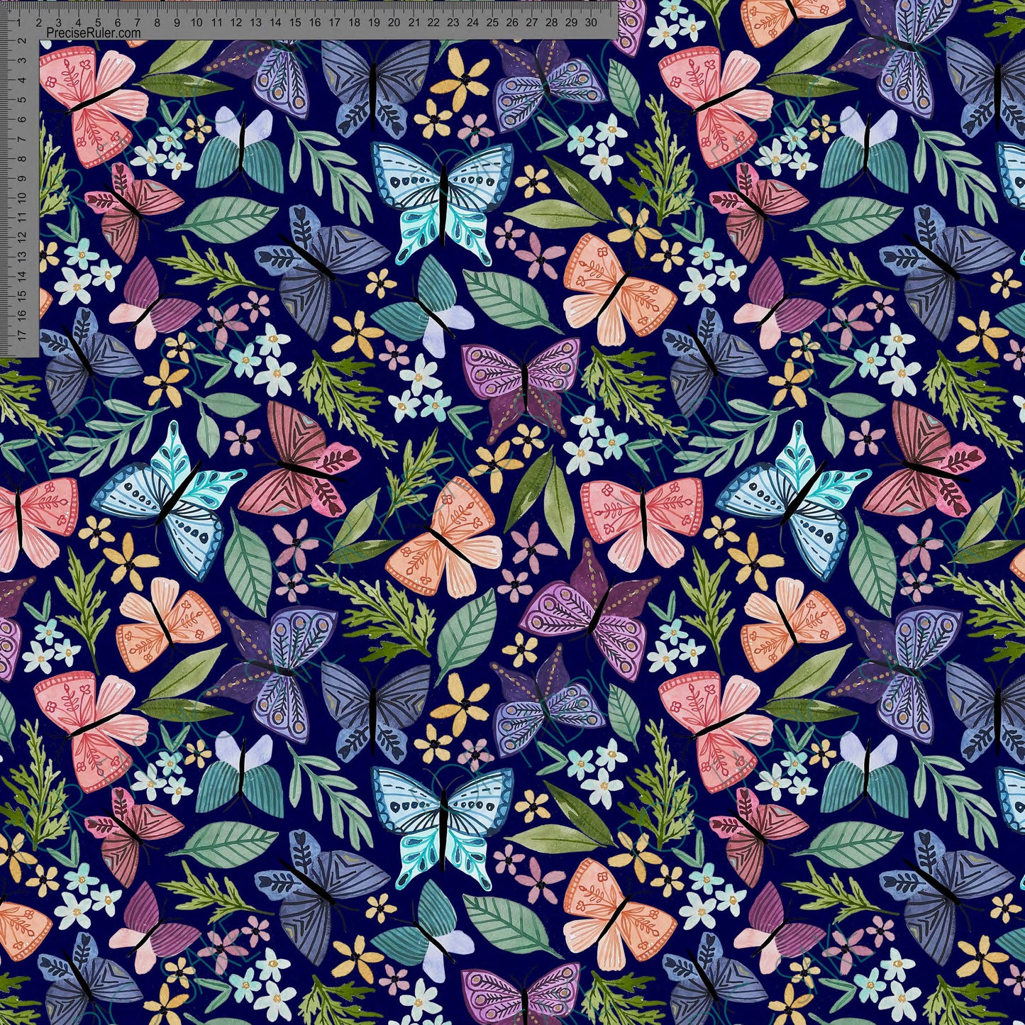 Load image into Gallery viewer, Folk Butterflies on Navy- Wolf &amp;amp; Rabbit - Custom Pre-order
