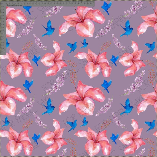Load image into Gallery viewer, Hibiscus and birds on muted pink- Fiona Clarke Design- Custom Pre Order
