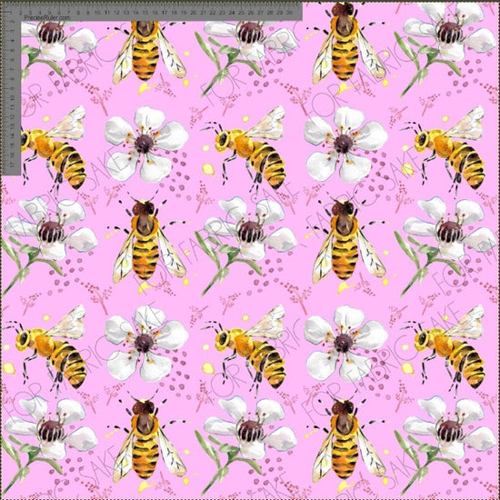 Manuka Flowers and Bees on Pink- Fiona Clarke Design- Custom Pre Order