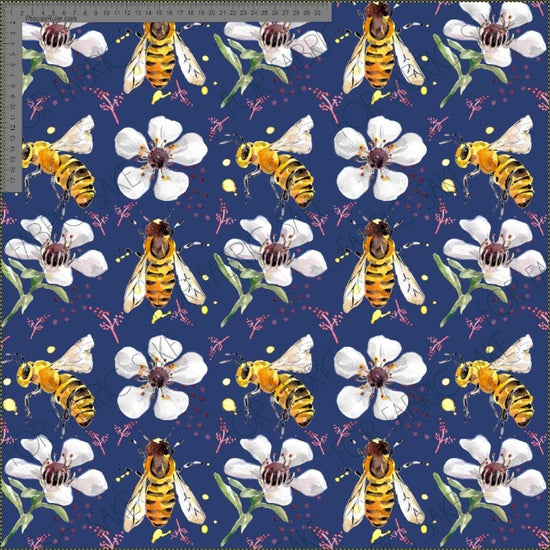 Load image into Gallery viewer, Manuka Flowers and Bees on Blue- Fiona Clarke Design- Custom Pre Order
