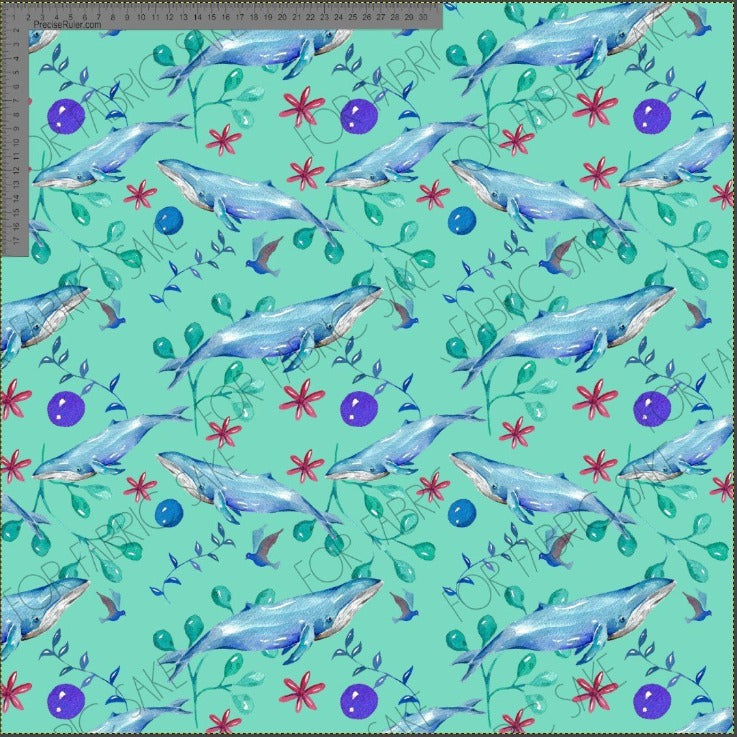 Load image into Gallery viewer, Whale Garden on teal- Fiona Clarke Design- Custom Pre Order
