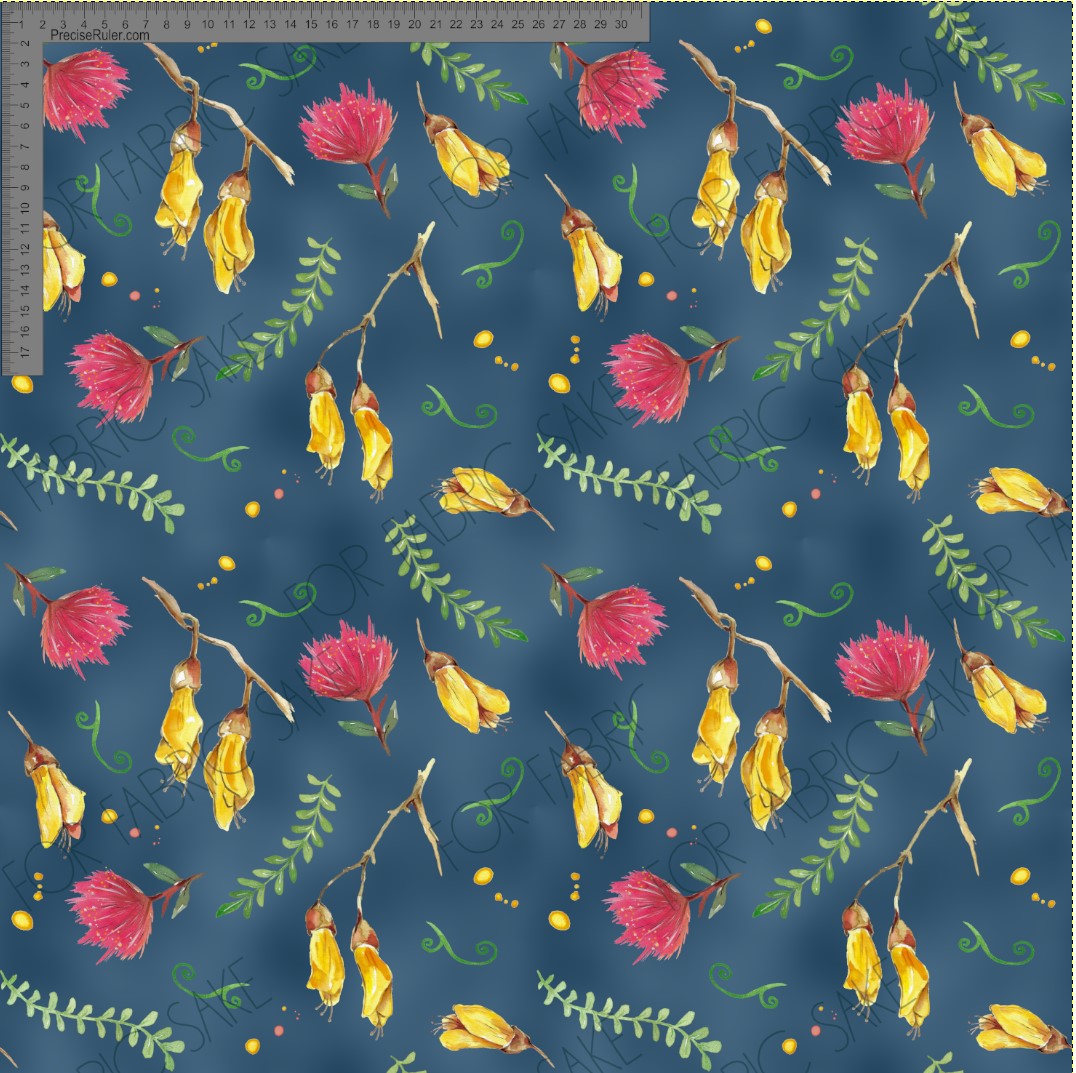 Load image into Gallery viewer, Kowhai and Pohutukawa flowers with blue cloud - Fiona Clarke Design-  Custom Pre Order
