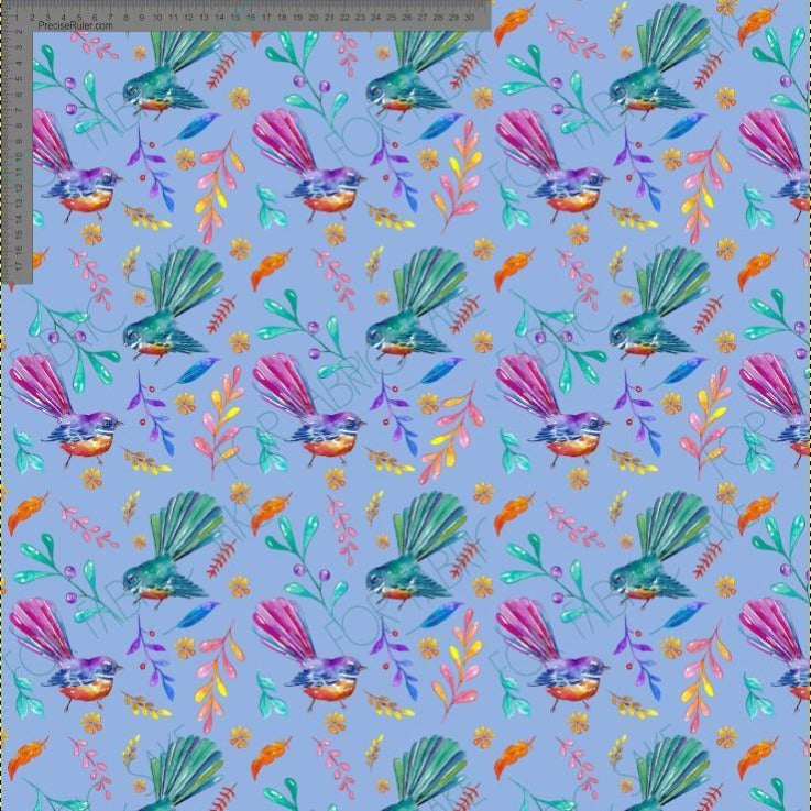 Small colourful fantails on light blue - Fiona Clarke Design- Custom Pre Order