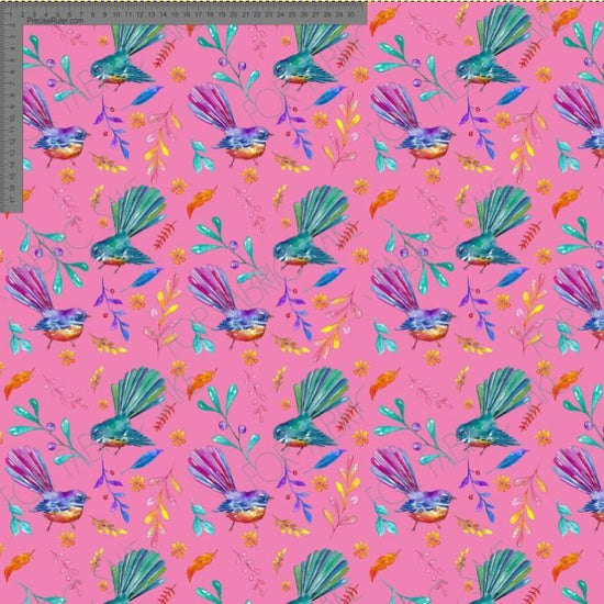 Small colourful fantails on pink - Fiona Clarke Design- Custom Pre Order