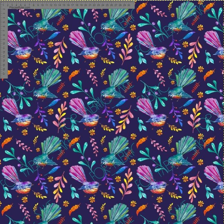 Small colourful fantails on purple - Fiona Clarke Design- Custom Pre Order